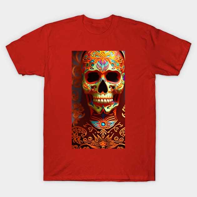 Orange Sugar Skull T-Shirt by timtopping